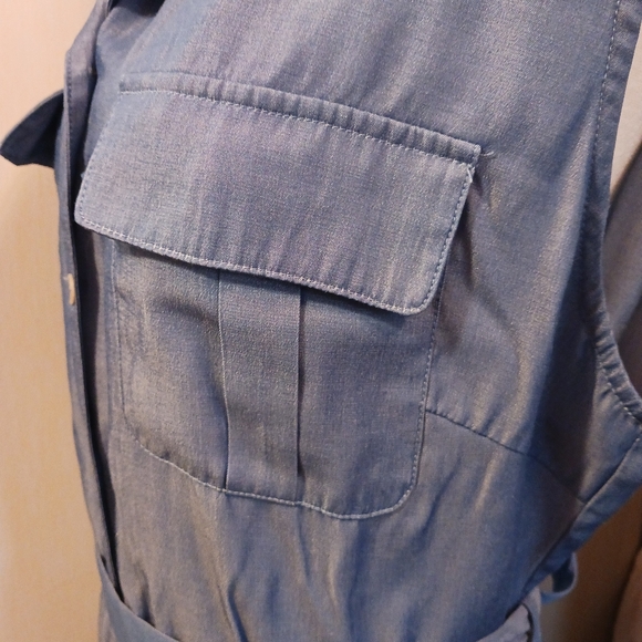 Grace Karin Classic Button Down Collared Sleeveless Maxi Dress XL Pockets Blue - Picture 7 of 8